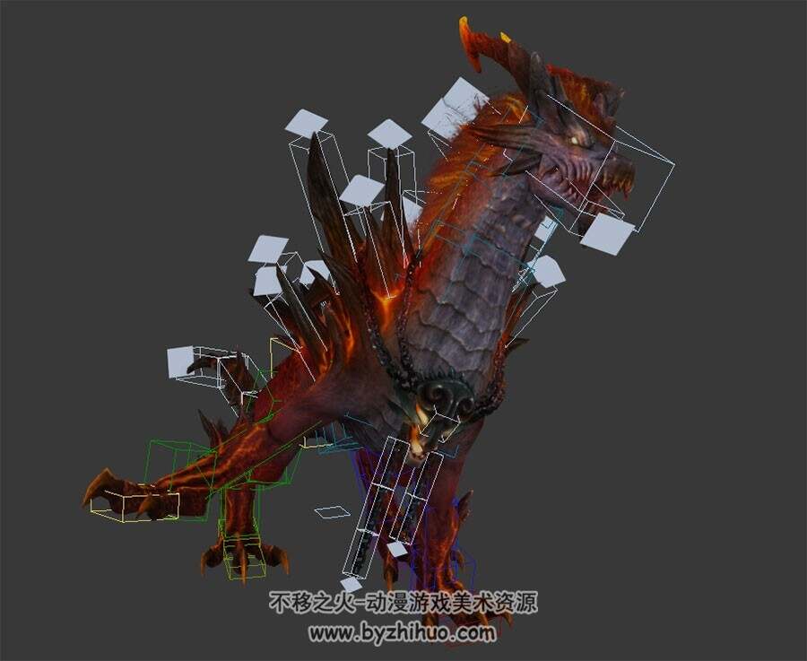 中国神话玄幻火麒麟3DMAX模型分享 带绑定含成套动作