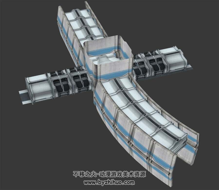 科幻游戏场景十字型走廊3DMAX模型分享