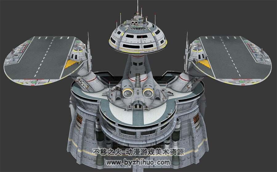 科幻建筑场景 双机场指挥中心3D模型 Max FBX下载