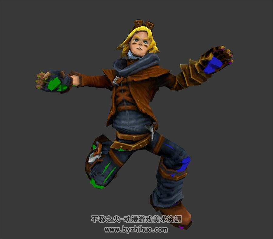LOL EZ伊泽瑞尔骨骼回城动作3DMAX模型下载