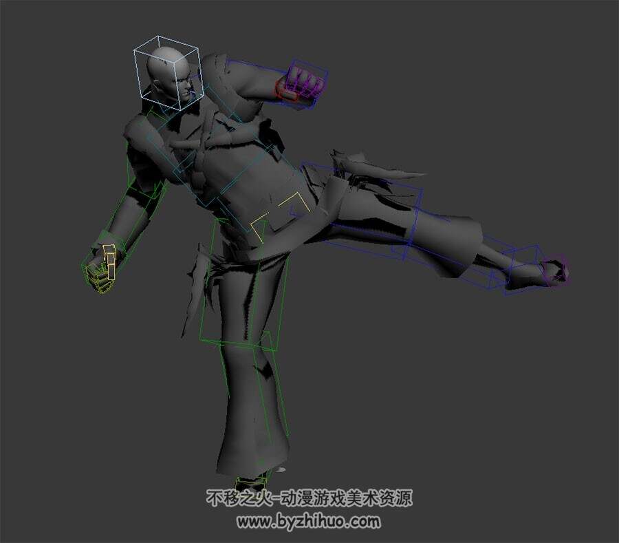 游戏角色和尚僧人武僧3dMax模型下载 R.J游戏动画二连踢