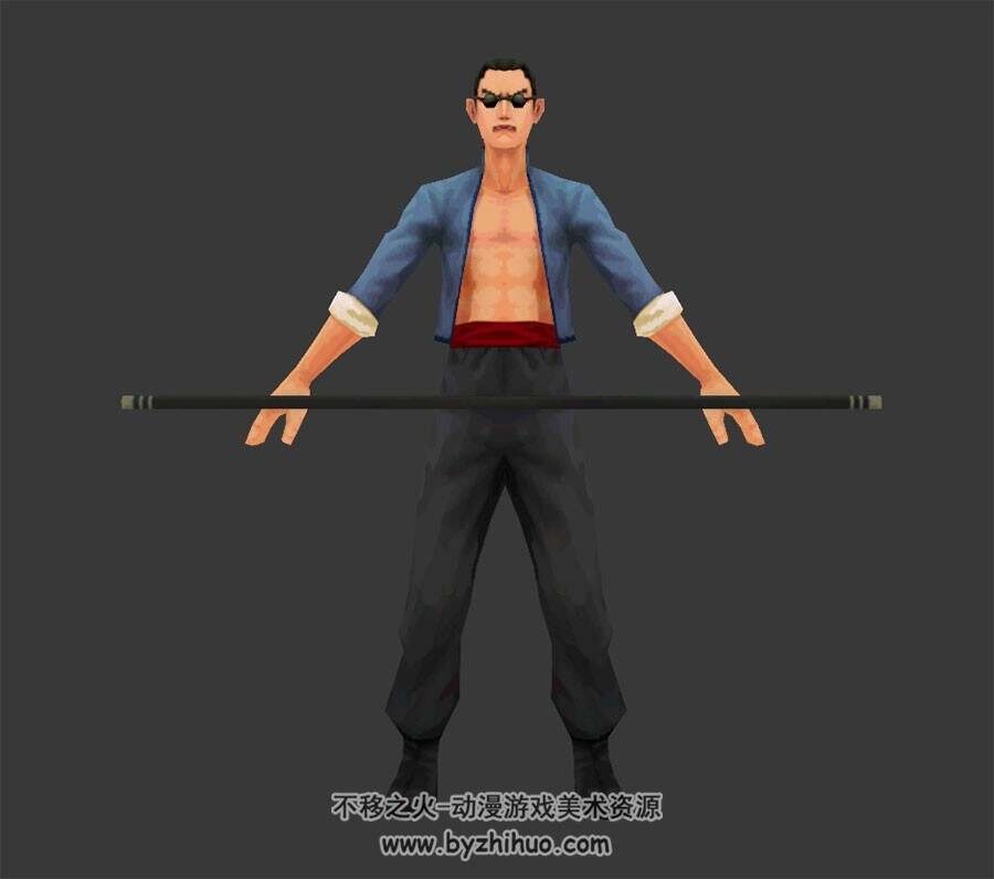 小混混持棍棒兵器3dMax男角色模型下载 带骨骼含全套武打动作