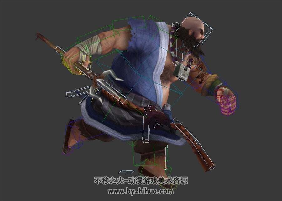 混混小头目带三叉戟兵器3DMax模型 全套动作部分有绑定