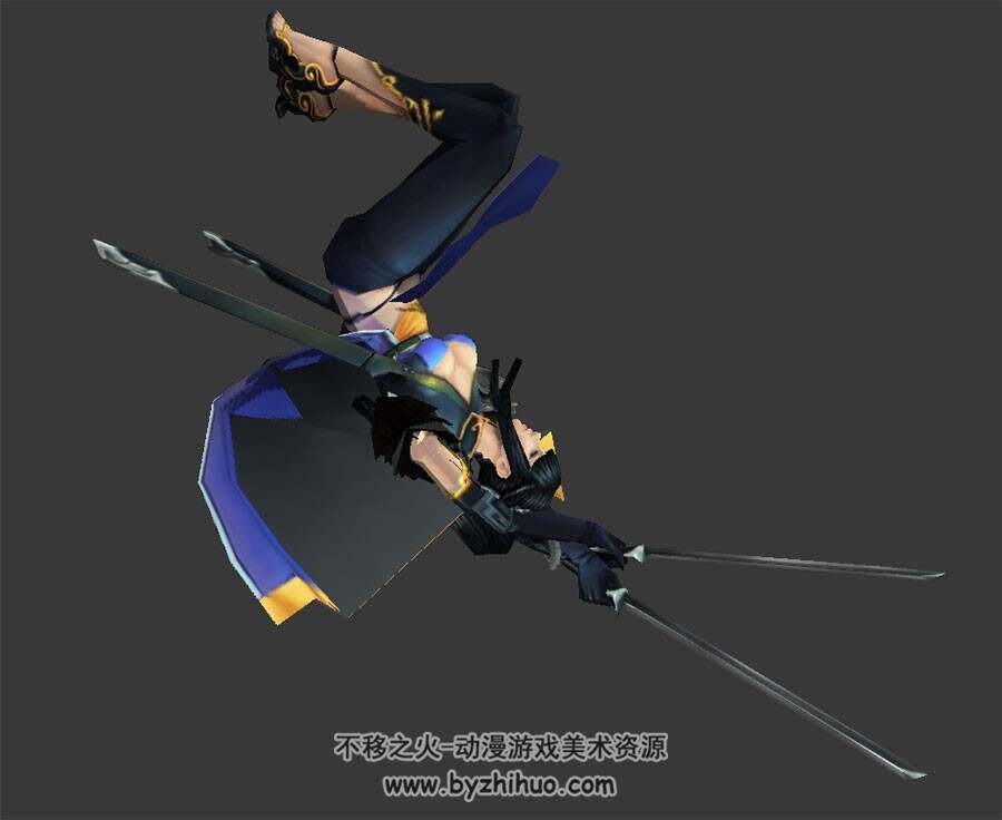 中式古代女侠双手剑3DMax模型分享 全套动作部分有绑定