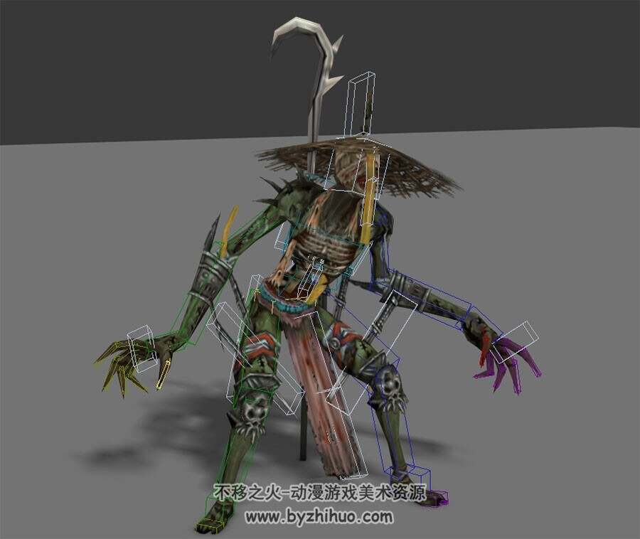 草皮骷髅怪物妖怪3DMax模型下载 带骨骼普通攻击动作