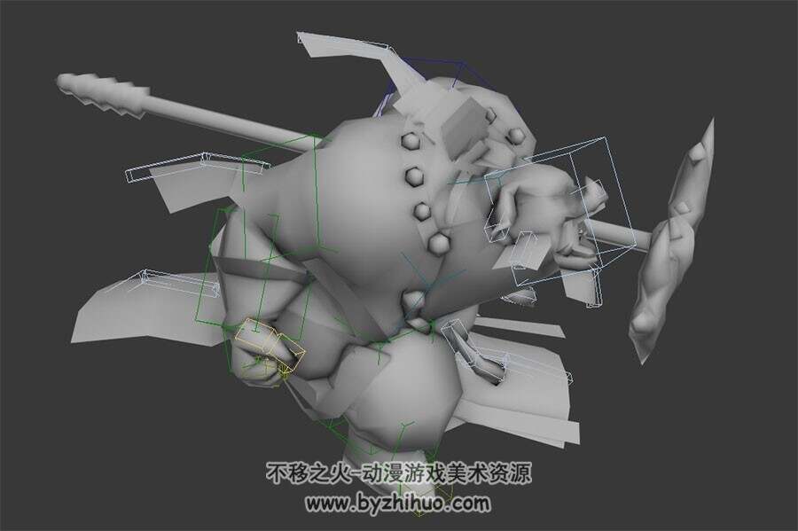 中式古代神话角色 猪八戒3DMax模型 带骨骼全套动作下载