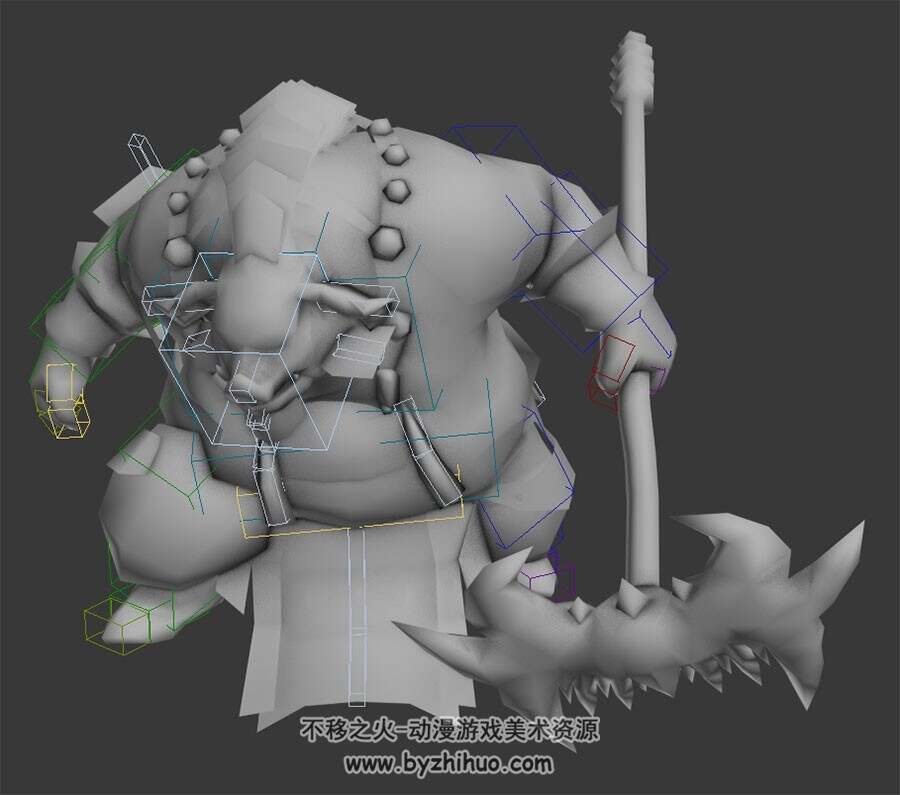 中式古代神话角色 猪八戒3DMax模型 带骨骼全套动作下载