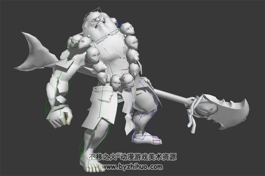 中式古装游戏角色沙僧沙和尚3DMax模型 带骨骼全套动作下载