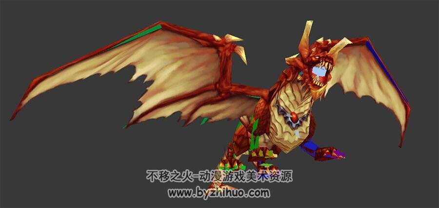 中西方神话魔幻4种龙3DMax模型下载 中国龙双翼飞龙恐龙带骨骼动作待机