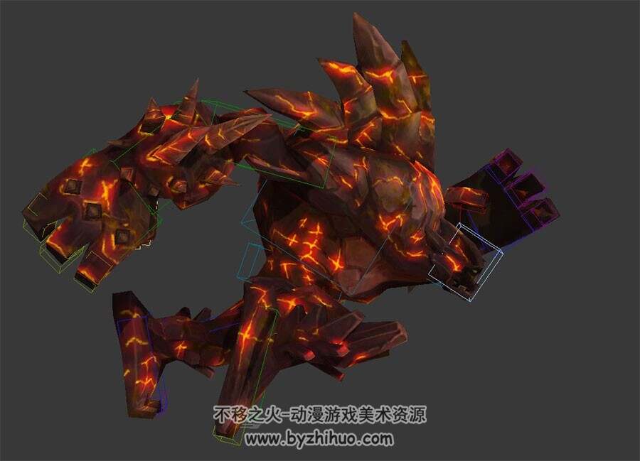 熔岩巨兽怪物3DMax模型下载 带绑定奔跑动作