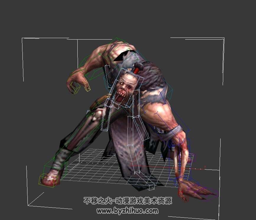 游戏生物怪物僵尸丧尸3DMax模型 带骨骼全部动作