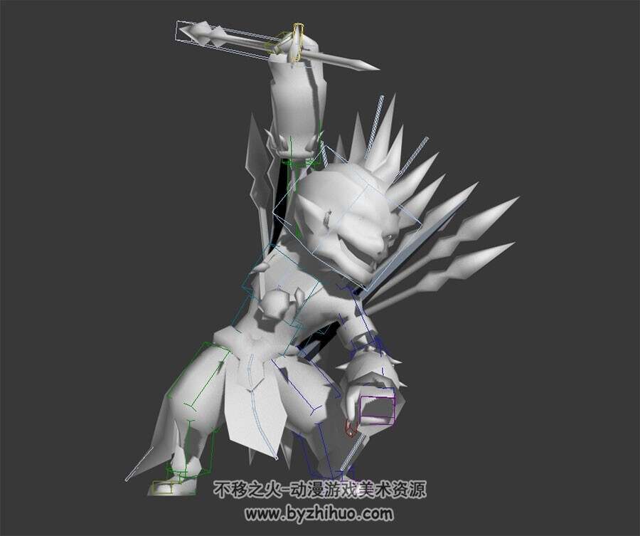 游戏角色生物3dmax模型小怪物一套动作 带骨骼攻击受击死亡跑等动作
