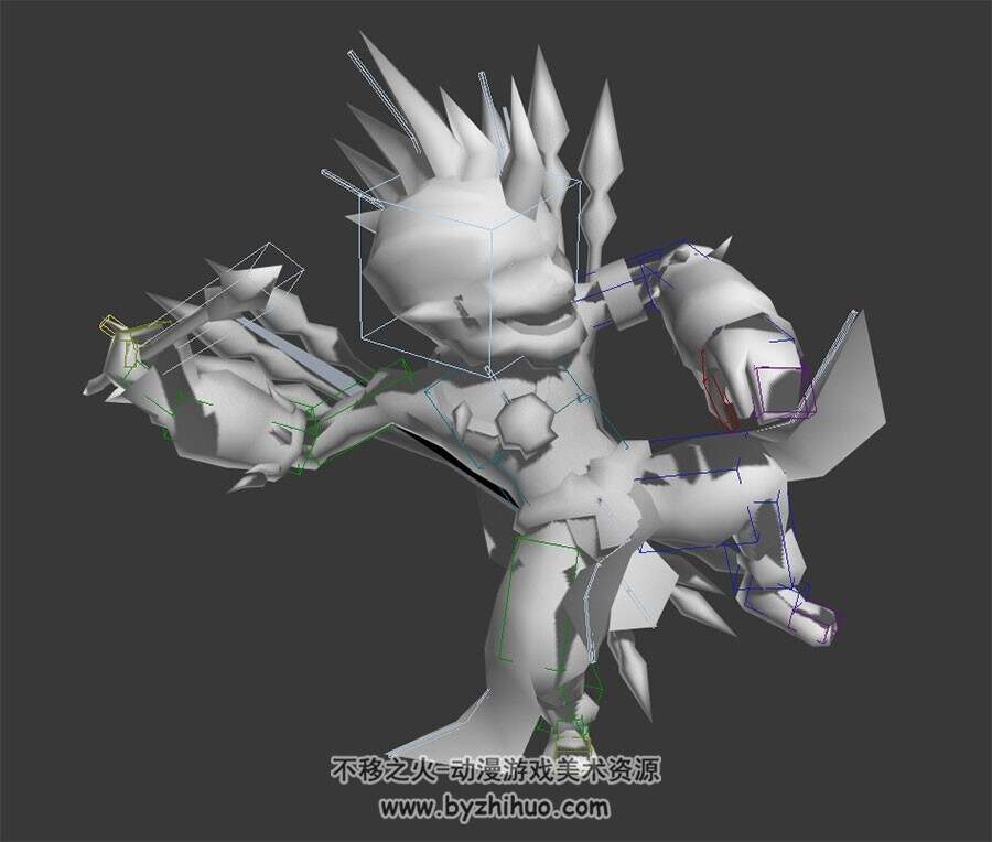 游戏角色生物3dmax模型小怪物一套动作 带骨骼攻击受击死亡跑等动作
