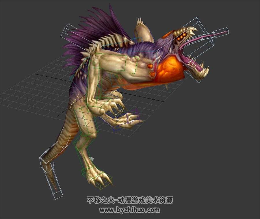 四足蜥蜴怪物3DMax模型 带绑定全套动作下载
