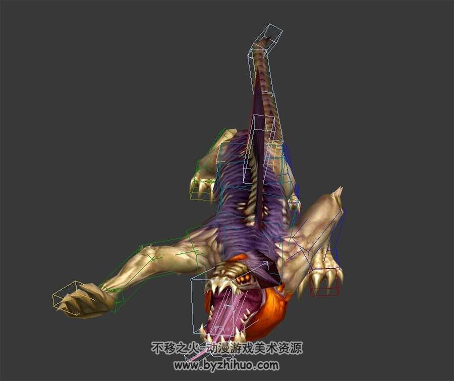 四足蜥蜴怪物3DMax模型 带绑定全套动作下载