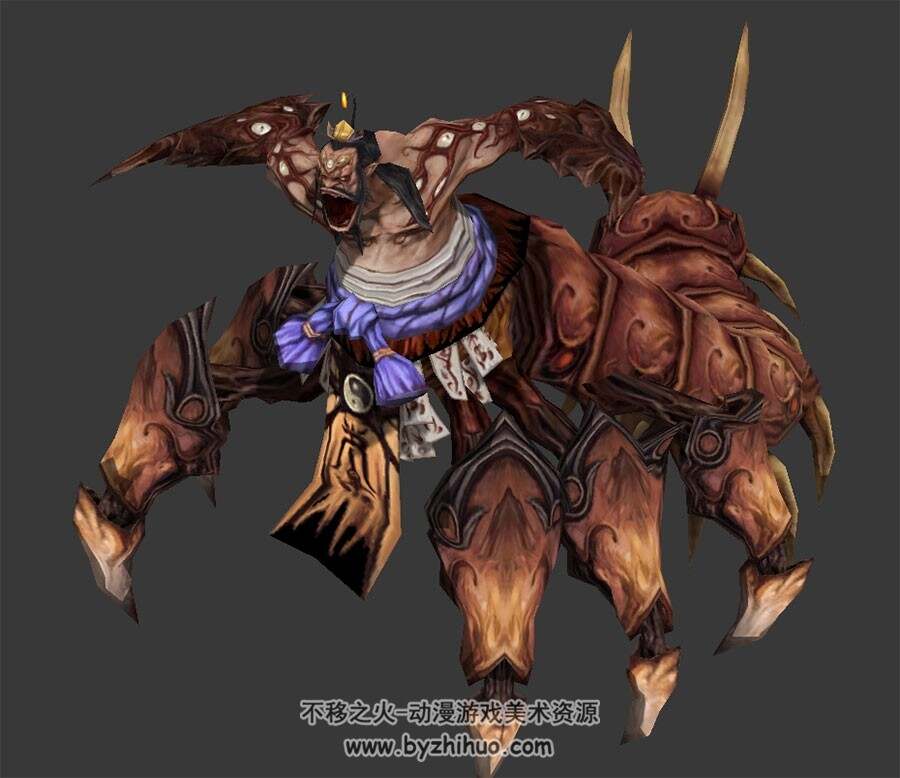 斗战神 百目魔君3DMax模型 全套动作带绑定分享下载