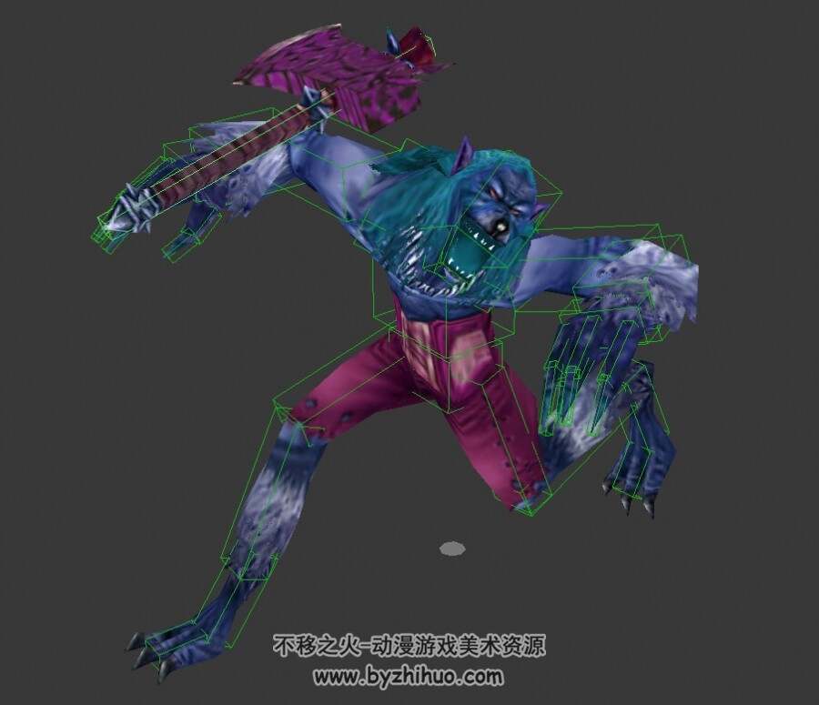 战斧魔狼怪物3DMax模型下载 全套动作带绑定有贴图