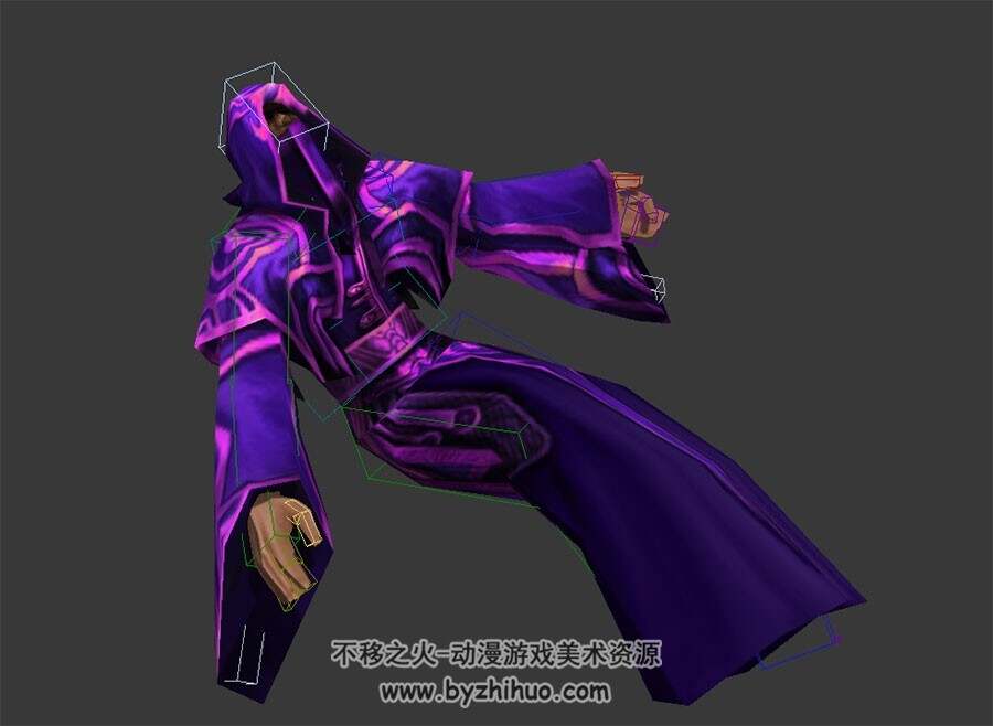 紫袍血石隐居者角色3DMAX模型下载 全套动作带骨骼