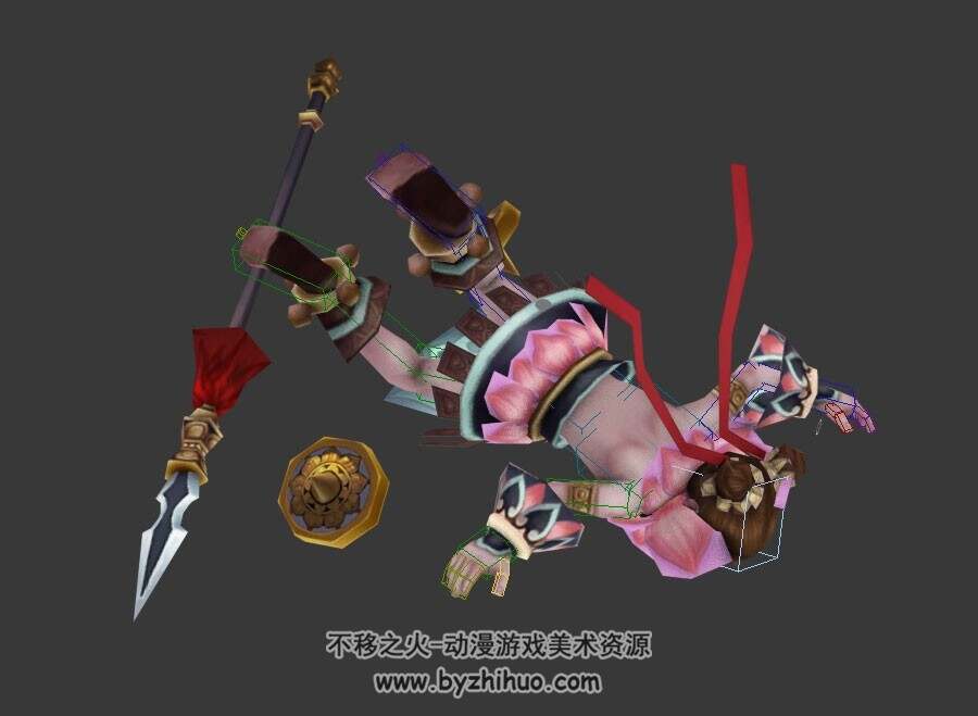 中国神话人物角色哪吒3dMax模型分享 儿时少年三头六臂形态带骨骼动作下载
