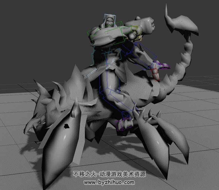 游戏反派角色骑蝎子3DMax模型分享 带绑定战斗待机吟唱跑等动作