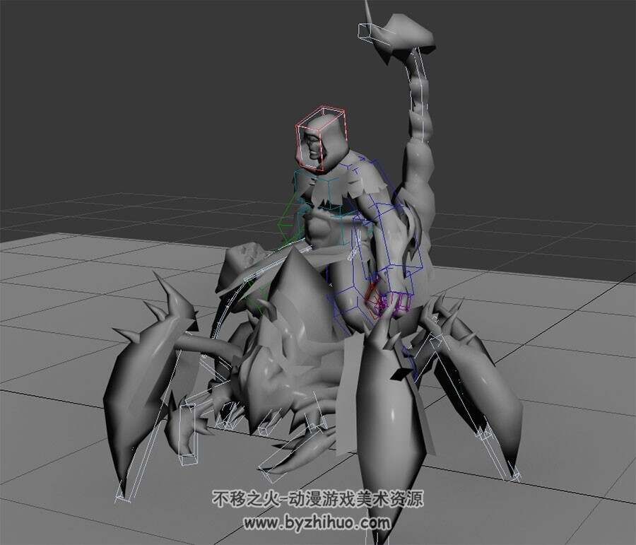 游戏反派角色骑蝎子3DMax模型分享 带绑定战斗待机吟唱跑等动作