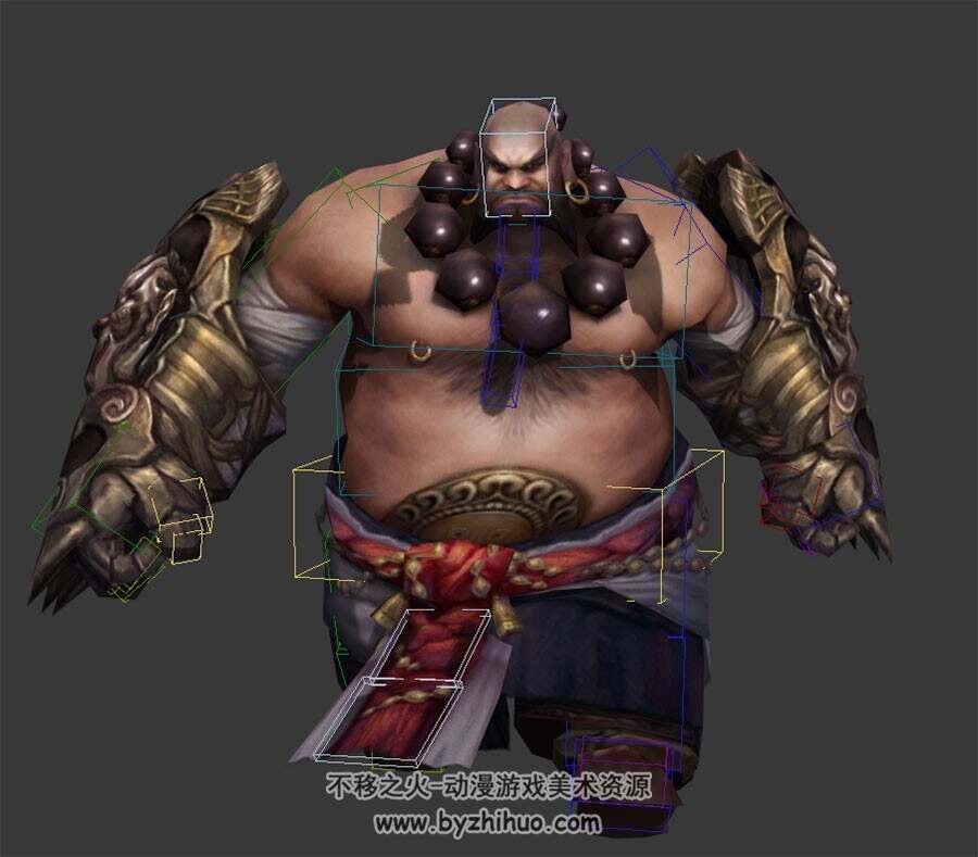 大金刚胖子和尚走路动画3DMax模型带绑定下载