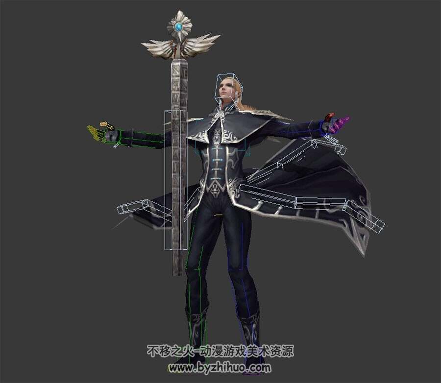 魔幻类游戏男性角色祭司3DMax模型下载 带骨骼出场动作