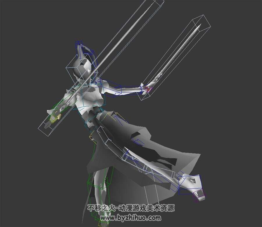 一古装女子舞剑攻击动作3DMax模型下载