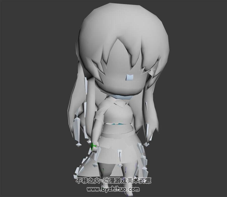 Q版萌萌的女孩行走动画3DMax模型带骨骼下载