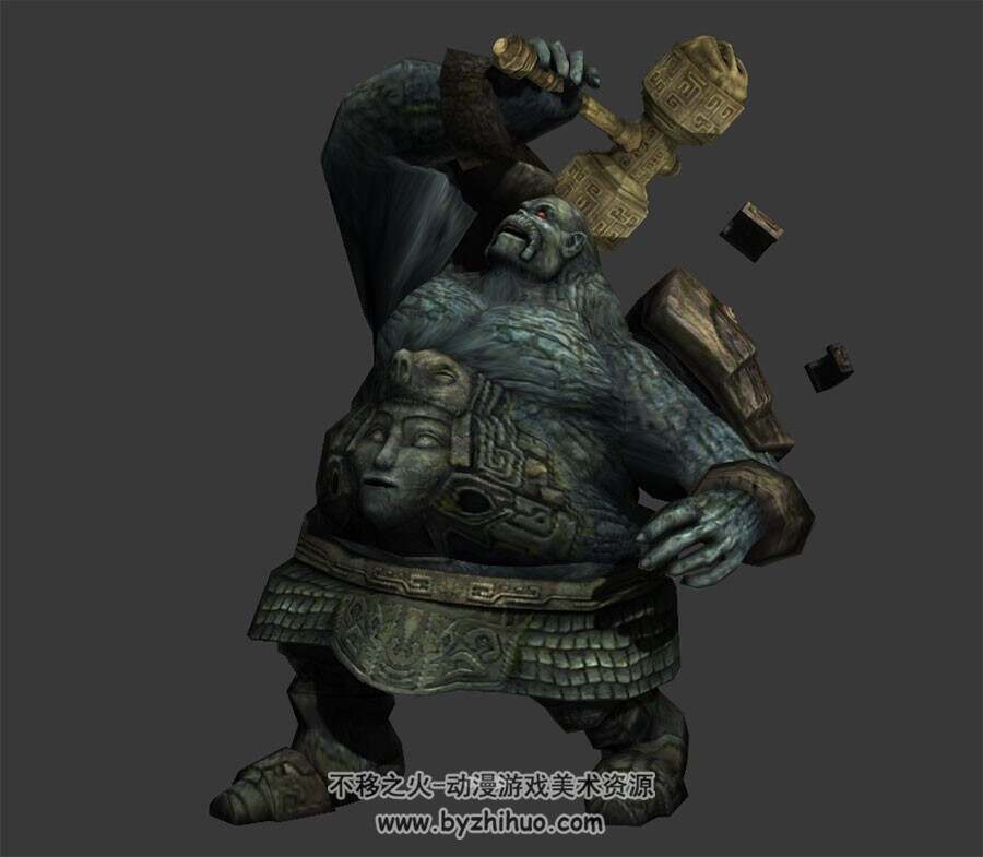 中式古风游戏玄幻类胖胖的怪物3DMax模型下载 带骨骼全套动作