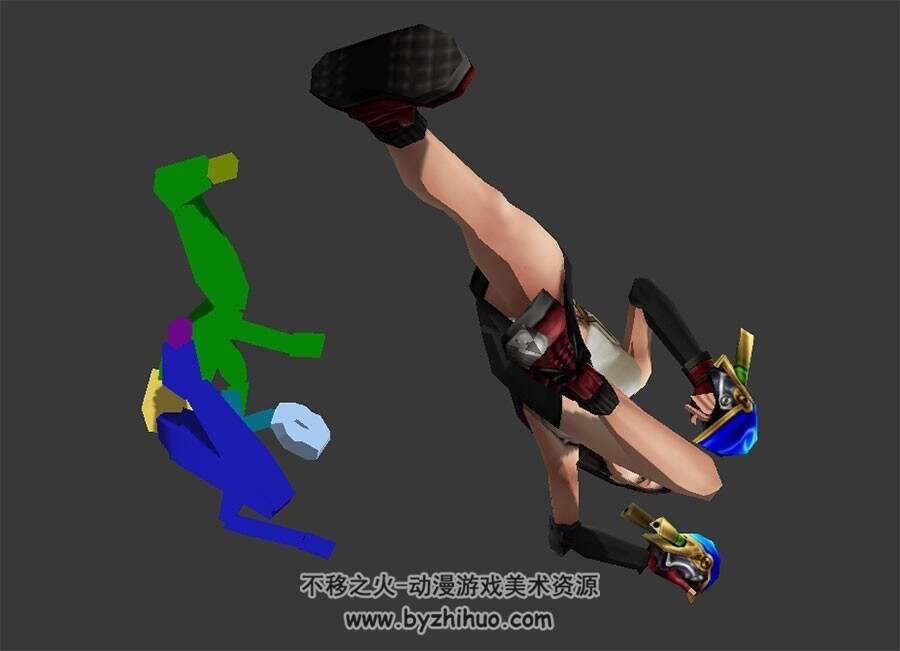最终幻想7 蒂法酷炫腿功夫动作3dMax模型下载 带骨骼