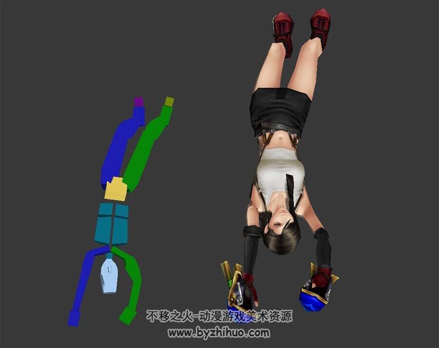 最终幻想7 蒂法酷炫腿功夫动作3dMax模型下载 带骨骼