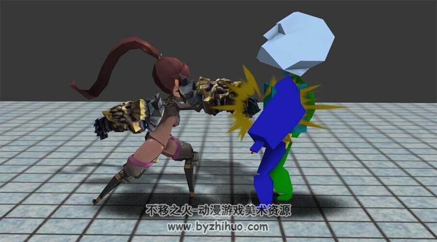 Q版女孩格斗一系列攻击动作3DMax模型下载