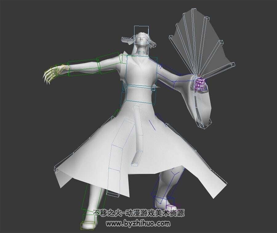 中式古装游戏书生公子男角色3DMax模型下载 有绑定带全套动作