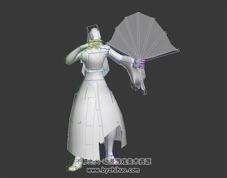 中式古装游戏书生公子男角色3DMax模型下载 有绑定带全套动作