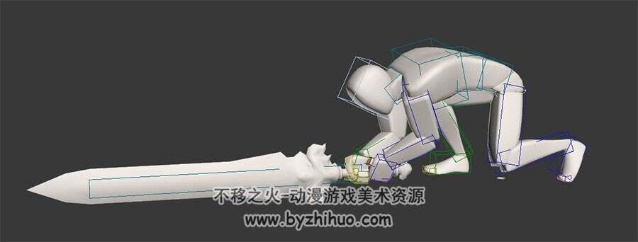 巨剑攻击动作3DMax模型下载 带骨骼