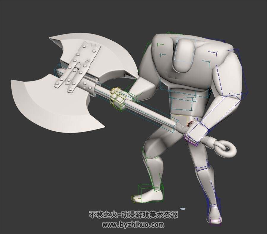 巨斧勇士攻击动作3dmax模型下载 带骨骼