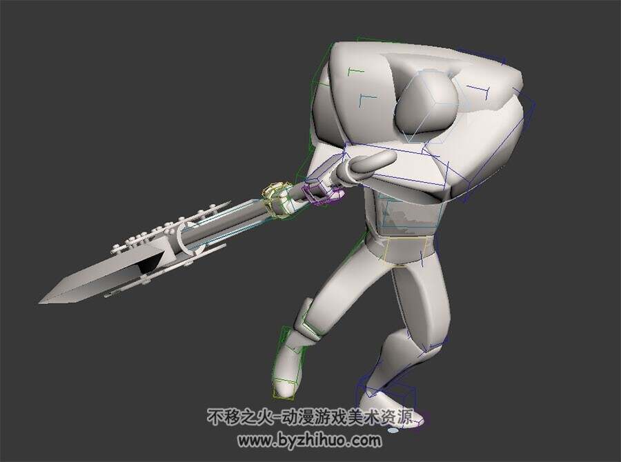 巨斧勇士攻击动作3DMax模型下载 带骨骼