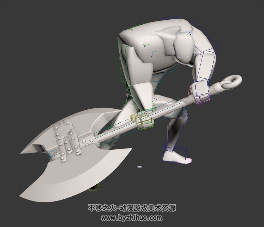 巨斧勇士攻击动作3DMax模型下载 带骨骼