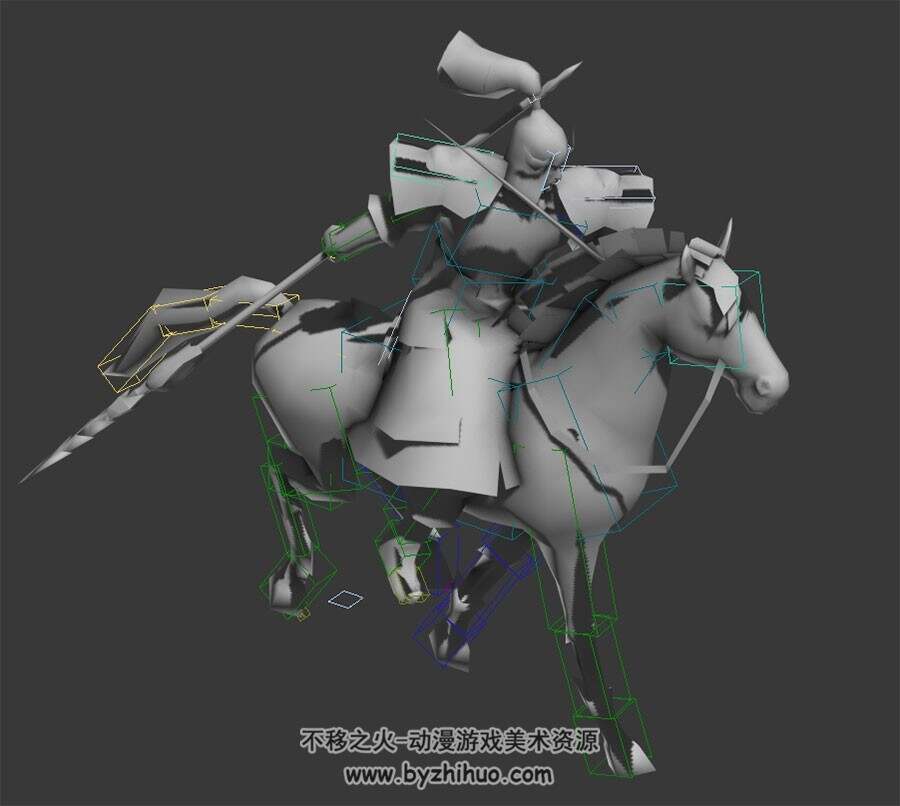 古代将士骑兵策马奔腾动作3DMax模型下载 带绑定