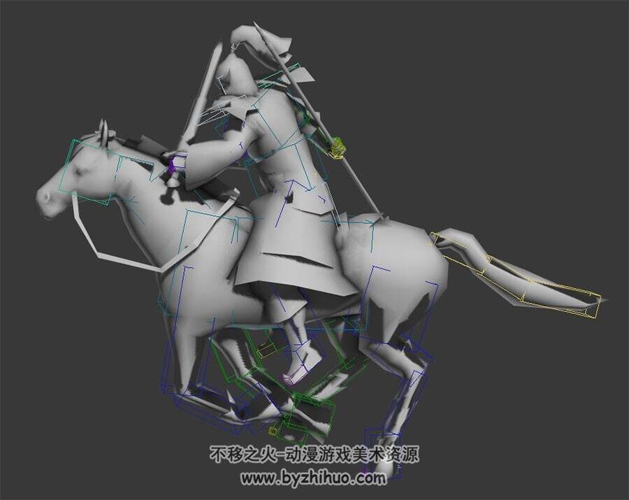 古代将士骑兵策马奔腾动作3DMax模型下载 带绑定