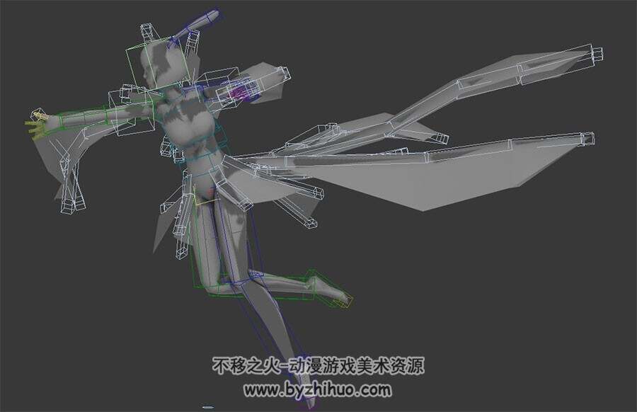 中式仙侠玄幻游戏妖精女子角色3DMax模型下载 带绑定