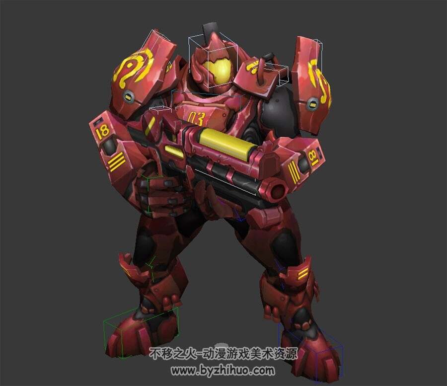 酷炫机甲战士带绑定全套动作3DMax模型下载