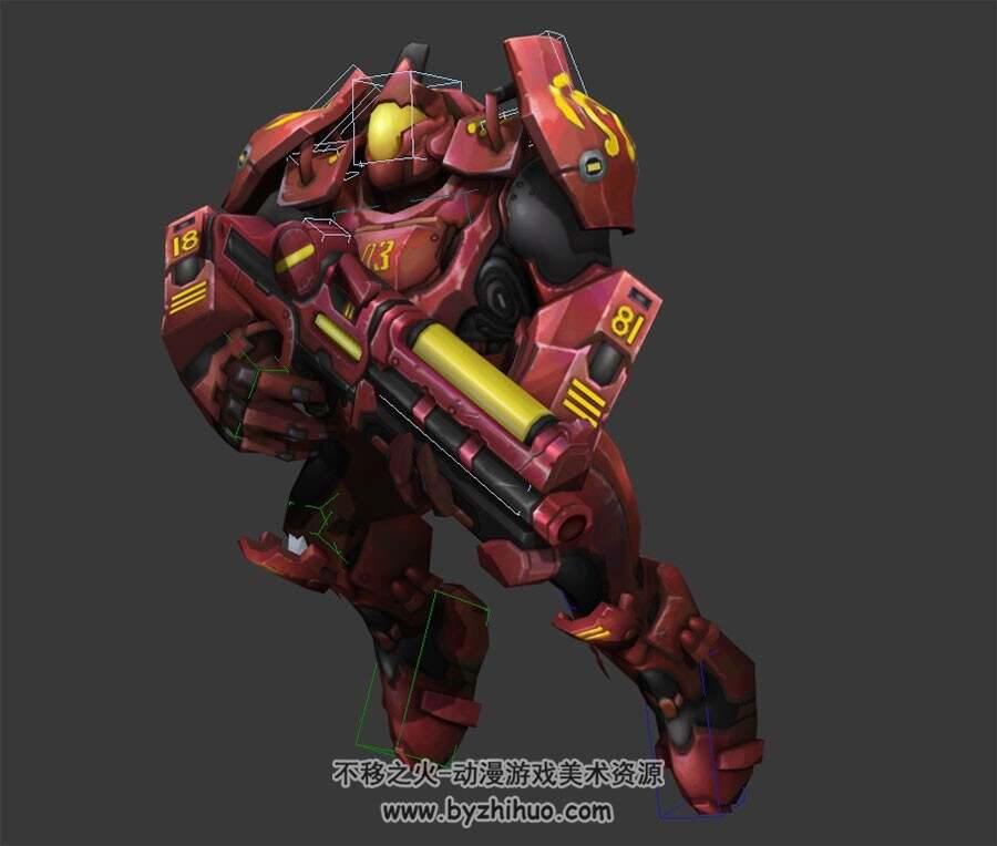 酷炫机甲战士带绑定全套动作3DMax模型下载