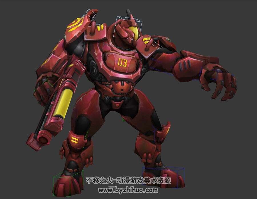酷炫机甲战士带绑定全套动作3DMax模型下载