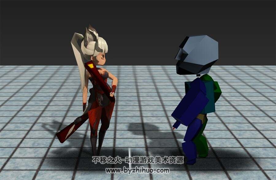 Q版中式武侠风女子扇子攻击动作一套3DMax模型下载