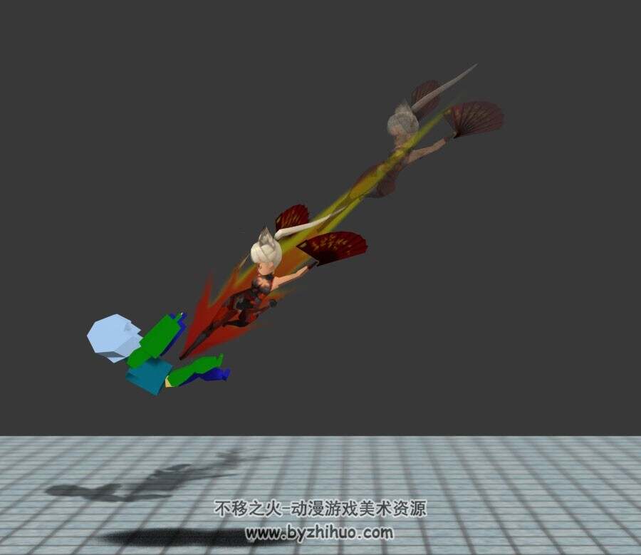 Q版中式武侠风女子扇子攻击动作一套3DMax模型下载