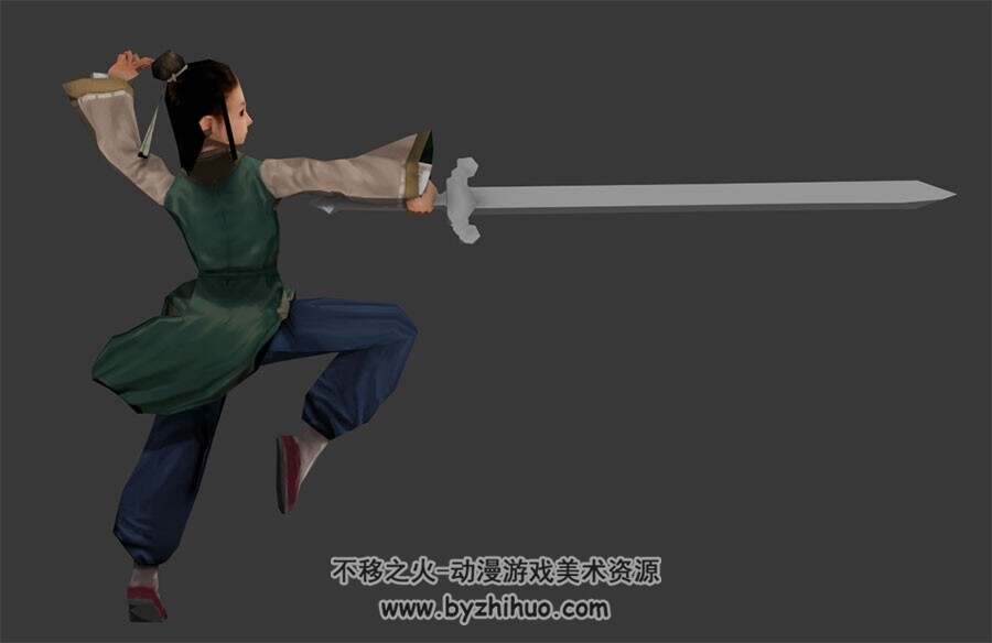 古装门派小姑娘武术动作剑与棒两种武器3DMax模型下载