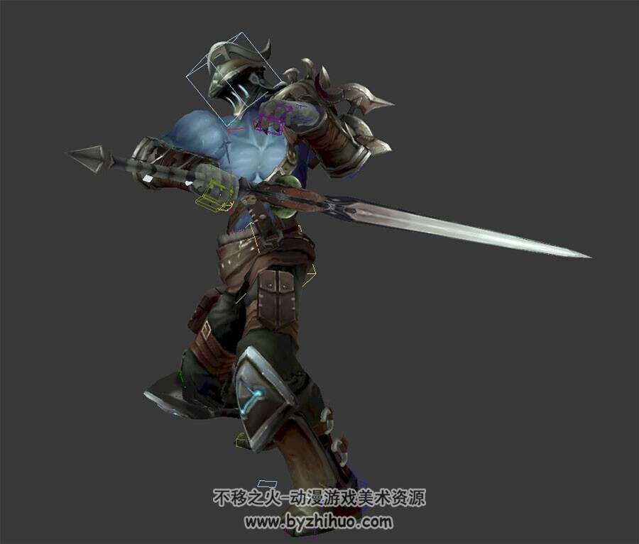 异族铠甲剑士持剑攻击动作3DMax模型下载 带绑定