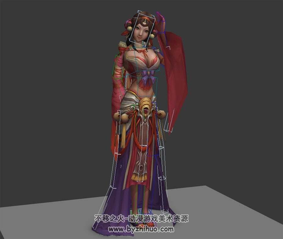 中式古装美人百花羞3DMAX模型下载 带绑定休闲动作